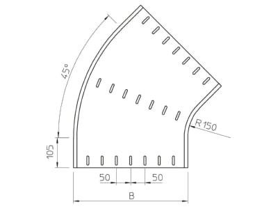 Dimensional drawing 2 OBO RB 45 140 FT Bend for cable tray  solid wall 