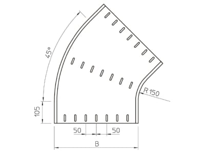 Dimensional drawing 1 OBO RB 45 650 FT Bend for cable tray  solid wall 
