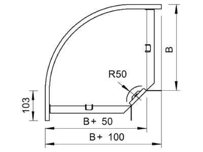 Mazeichnung 2 OBO RB 90 330 FT Bogen 90 Grad horizontal m Winkelverb  35x300