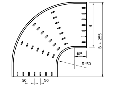 Dimensional drawing 1 OBO RB 90 850 FT Bend for cable tray  solid wall 
