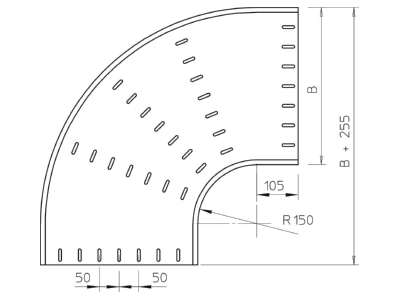 Dimensional drawing 2 OBO RB 90 850 FT Bend for cable tray  solid wall 