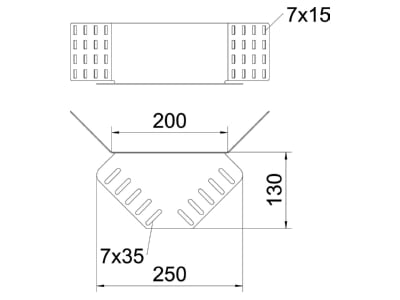 Dimensional drawing 1 OBO REV 110 A2 Corner add on piece for cable tray REV 110 VA4301
