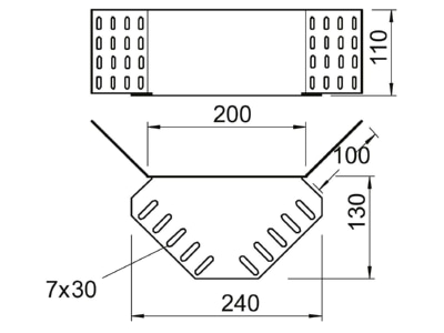 Dimensional drawing 2 OBO REV 110 A2 Corner add on piece for cable tray REV 110 VA4301