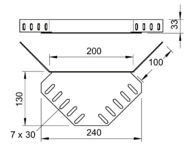 Dimensional drawing 1 OBO REV 35 DD Corner add on piece for cable tray
