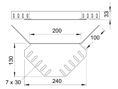 Dimensional drawing 2 OBO REV 35 DD Corner add on piece for cable tray