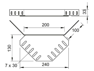 Dimensional drawing 1 OBO REV 35 FS Corner add on piece for cable tray
