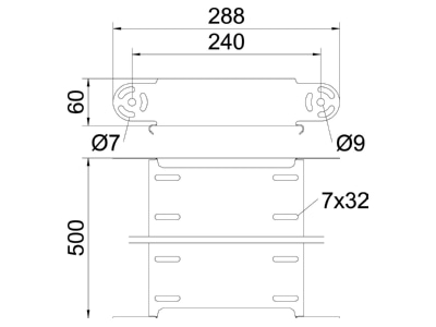 Dimensional drawing 2 OBO RGBEV 650 FT Bend for cable tray  solid wall 