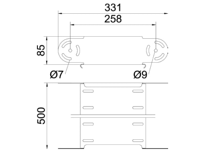 Dimensional drawing 2 OBO RGBEV 850 FT Bend for cable tray  solid wall 