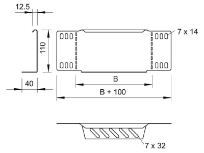 Dimensional drawing 1 OBO RWEB 155 DD End piece for cable tray  solid wall 
