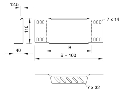 Dimensional drawing 2 OBO RWEB 155 DD End piece for cable tray  solid wall 