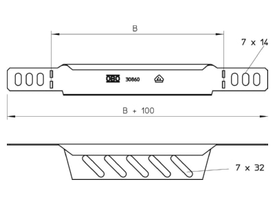 Dimensional drawing 1 OBO RWEB 310 DD End piece for cable tray  solid wall 
