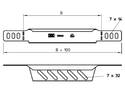 Dimensional drawing 2 OBO RWEB 310 DD End piece for cable tray  solid wall 