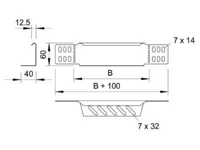 Dimensional drawing 1 OBO RWEB 615 DD End piece for cable tray  solid wall 
