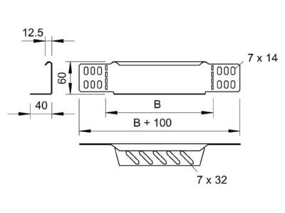 Dimensional drawing 2 OBO RWEB 615 DD End piece for cable tray  solid wall 