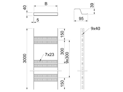 Dimensional drawing 1 OBO SLZ 100 SG Cable ladder 40x100mm
