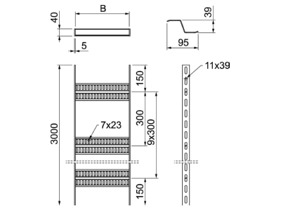 Dimensional drawing 2 OBO SLZ 100 SG Cable ladder 40x100mm