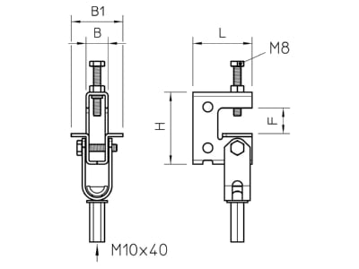 Mazeichnung 1 OBO TK FL G Gelenktraegerklammer Modell E 0 24mm