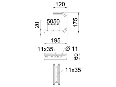 Dimensional drawing 1 OBO TPDG 195 FS Wall   ceiling bracket for cable tray
