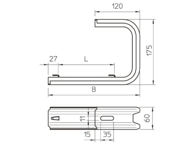 Dimensional drawing 2 OBO TPDG 195 FS Wall   ceiling bracket for cable tray