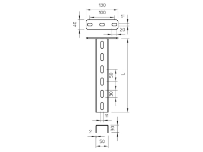 Dimensional drawing 1 OBO US 3 K 100 A4 Ceiling profile for cable tray 1000mm US 3 K 100VA4571
