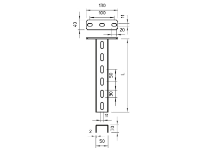 Dimensional drawing 2 OBO US 3 K 100 A4 Ceiling profile for cable tray 1000mm US 3 K 100VA4571