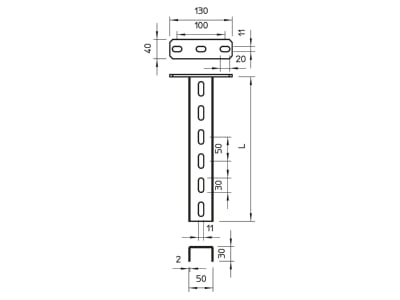 Dimensional drawing 2 OBO US 3 K 80 A4 Ceiling profile for cable tray 800mm US 3 K 80VA4571