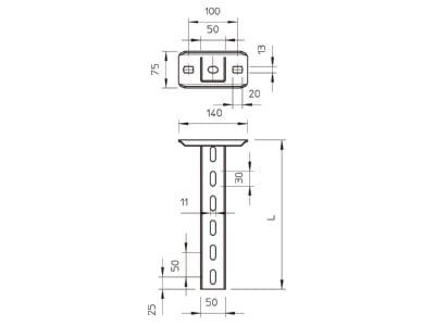 Dimensional drawing 1 OBO US 5 K 110 A4 Ceiling profile for cable tray 1100mm US 5 K 110VA4571
