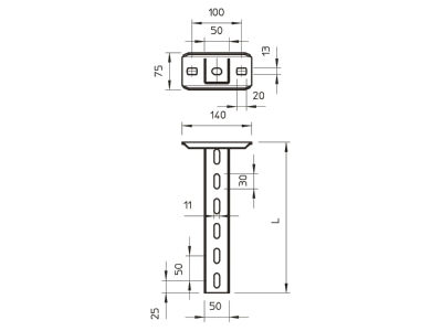 Dimensional drawing 2 OBO US 5 K 110 A4 Ceiling profile for cable tray 1100mm US 5 K 110VA4571