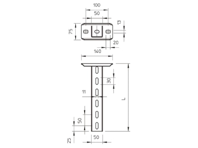 Dimensional drawing 1 OBO US 5 K 120 A4 Ceiling profile for cable tray 1200mm US 5 K 120VA4571
