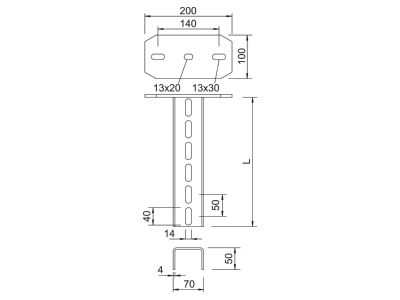 Dimensional drawing 1 OBO US 7 K 110 A2 Ceiling profile for cable tray 1100mm US 7 K 110VA4301
