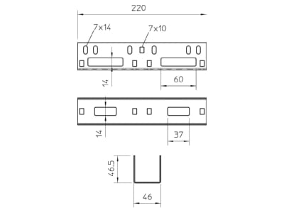 Dimensional drawing 1 OBO VF AZK 50 A2 Longitudinal joint for cable support VF AZK 50 VA4301
