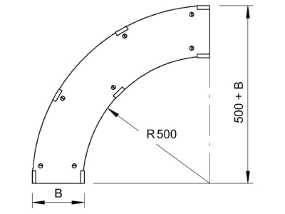 Dimensional drawing 1 OBO WDBRL 90 30 FS Bend cover for cable tray 300mm
