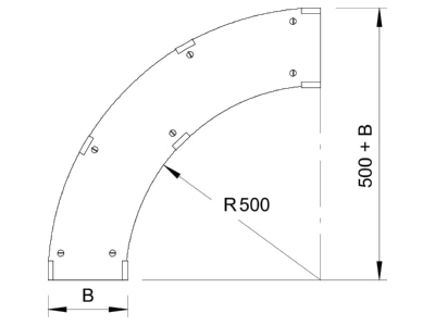 Dimensional drawing 2 OBO WDBRL 90 30 FS Bend cover for cable tray 300mm