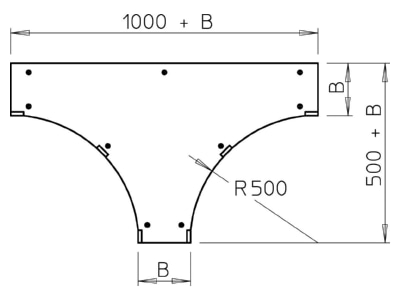 Dimensional drawing 1 OBO WDTRL 200 DD Tee cover for cable tray 200mm
