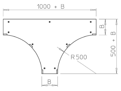 Dimensional drawing 2 OBO WDTRL 200 DD Tee cover for cable tray 200mm