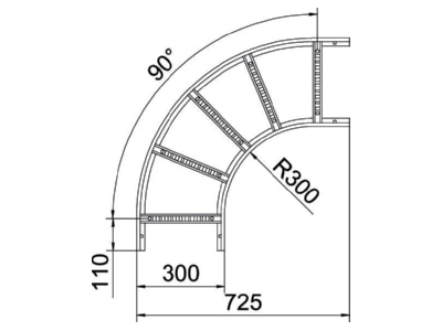 Mazeichnung 2 OBO LB 90 1130 R3 FS Bogen 90 Grad