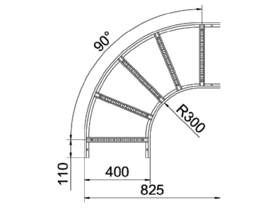 Mazeichnung 2 OBO LB 90 1140 R3 FS Bogen 90 Grad