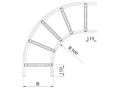 Mazeichnung 1 OBO LB 90 1140 R3 FT Bogen 90 Grad