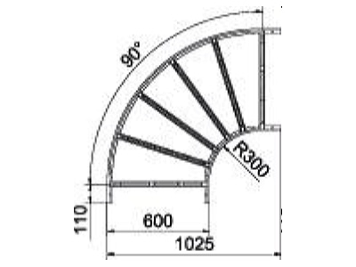 Mazeichnung 2 OBO LB 90 1160 R3 FS Bogen 90 Grad