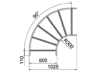 Mazeichnung 2 OBO LB 90 1160 R3 FT Bogen 90 Grad