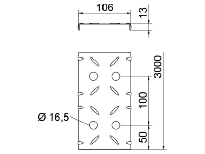 Dimensional drawing 1 OBO DBKR 100 FS Cover for cable support system 100mm
