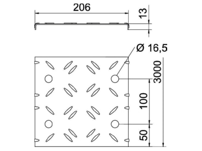 Dimensional drawing 1 OBO DBKR 200 FS Cover for cable support system 200mm
