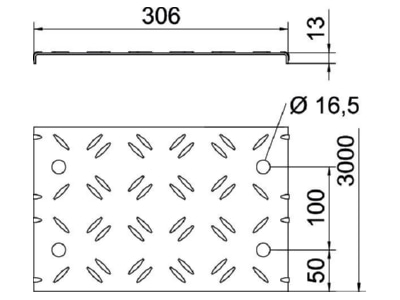 Dimensional drawing 1 OBO DBKR 300 FS Cover for cable support system 300mm
