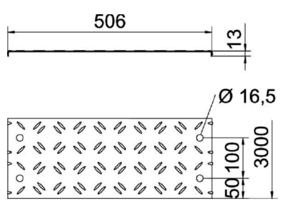 Dimensional drawing 1 OBO DBKR 500 FS Cover for cable support system 500mm
