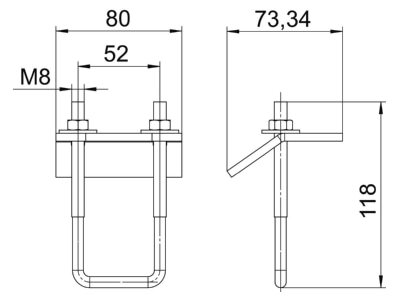 Mazeichnung 1 OBO SB MS 41 M8 A4 Spannbuegel SB MS 41 M8 V4A