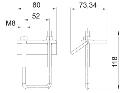 Mazeichnung 2 OBO SB MS 41 M8 A4 Spannbuegel SB MS 41 M8 V4A