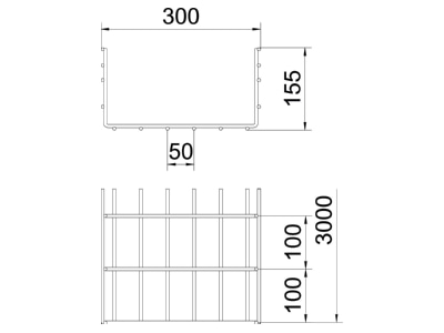 Dimensional drawing 1 OBO SGR 155 300 FT Mesh cable tray 155x300mm
