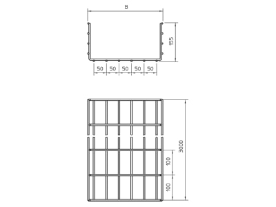 Dimensional drawing OBO SGR 155 450 FT Mesh cable tray 155x450mm