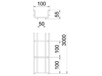 Dimensional drawing 1 OBO SGR 55 100 A2 Mesh cable tray 55x100mm
