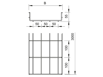 Dimensional drawing 2 OBO SGR 55 100 A2 Mesh cable tray 55x100mm